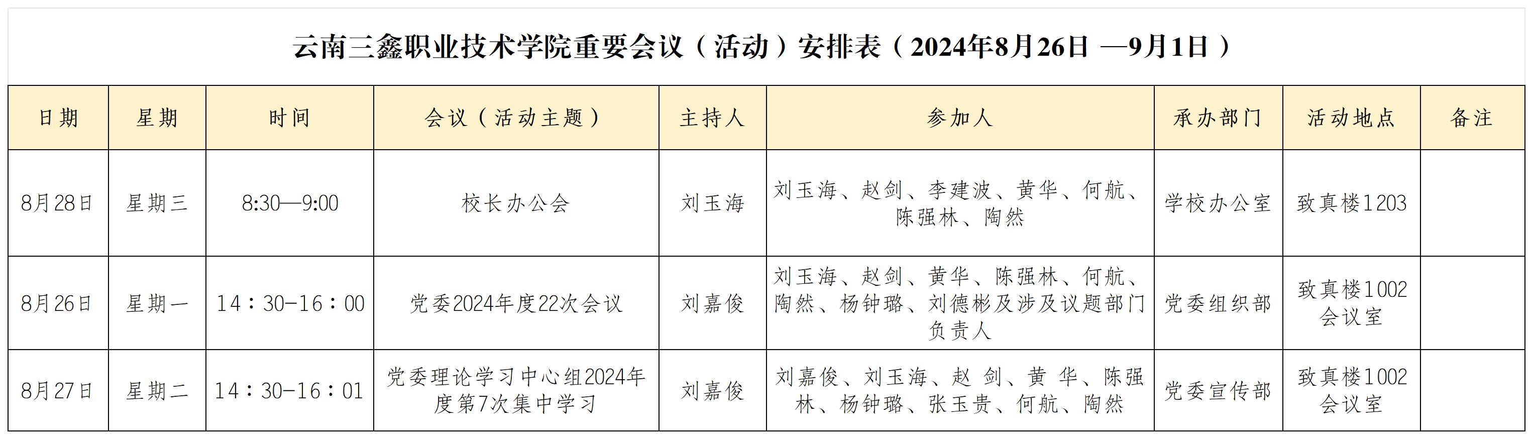 杏悦娱乐 -【杏悦娱乐升级，精彩无限】重要会议（活动）安排表（2024年8月26日 —9月1日）